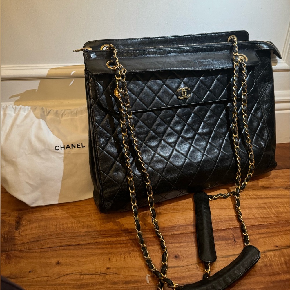 Channel authentic XL vintage quilted black purse